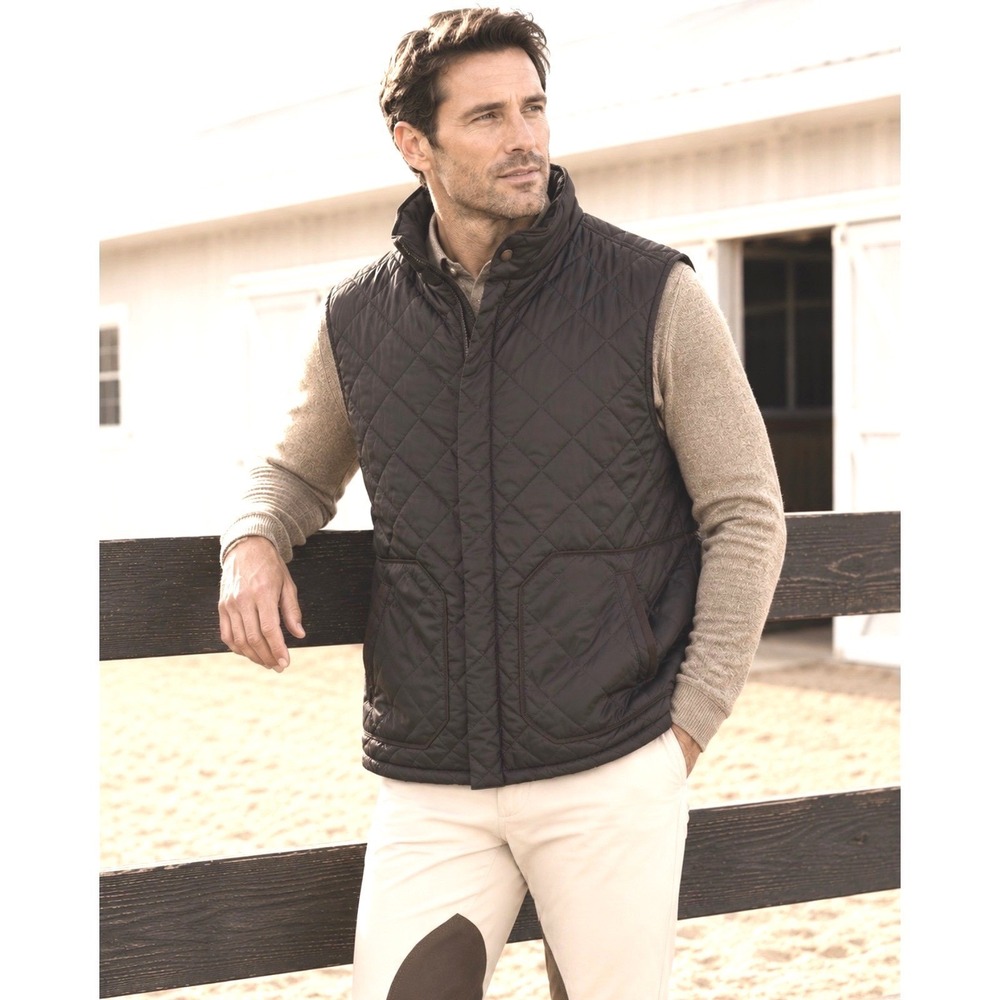 Tommy Bahama Quilted Vest Mens Size L Full Zip Brown Country Club Equestrian